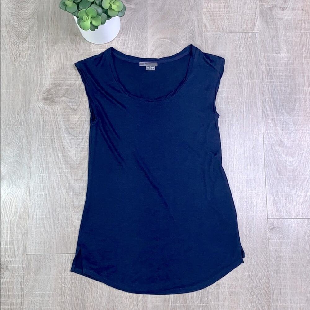 VINCE Women's Navy Blue Crew Neck Muscle Tee Tank Top